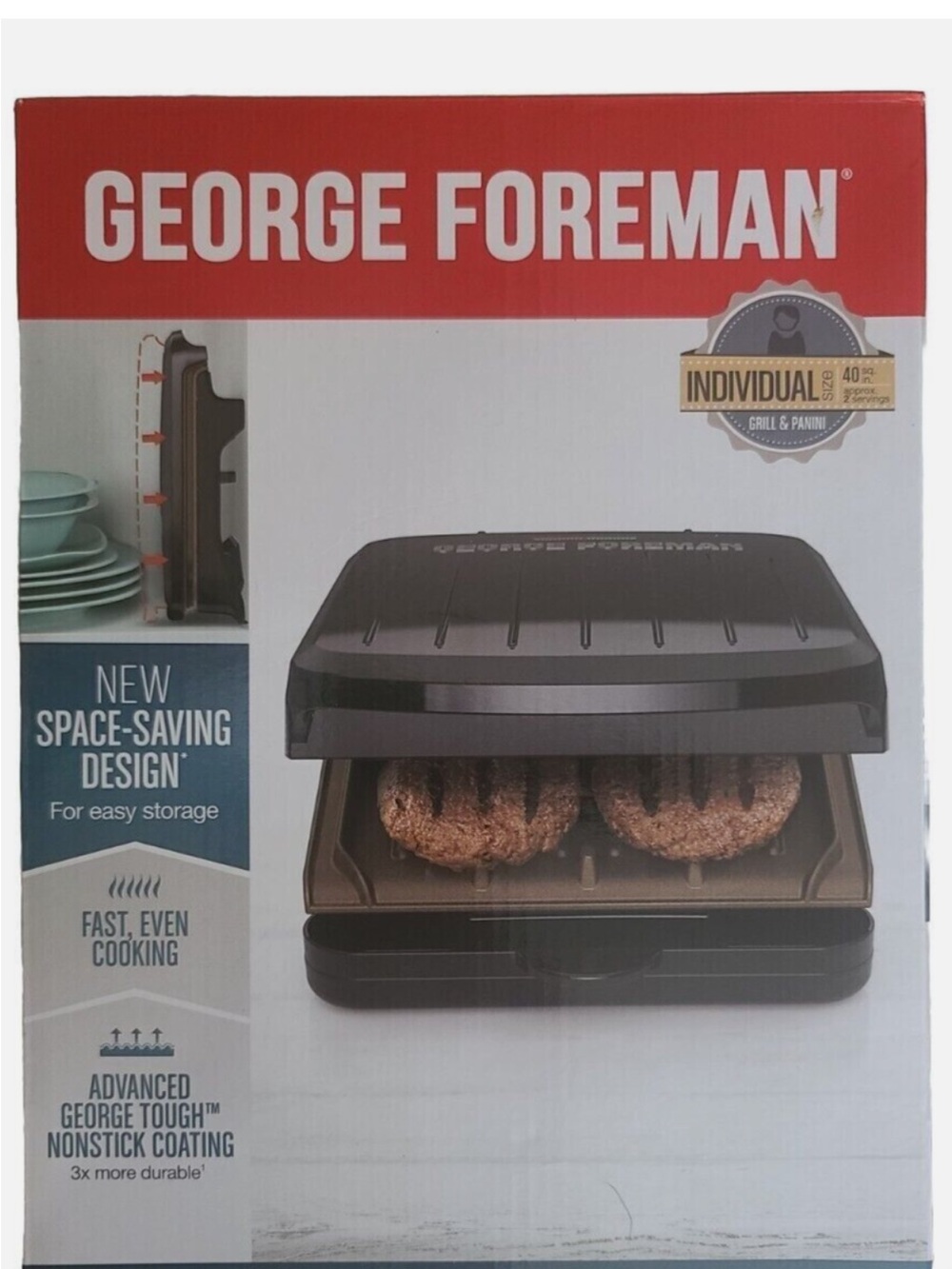 George Foreman GRS040BZ Grill & Panini Press Nonstick Removable Tray Black